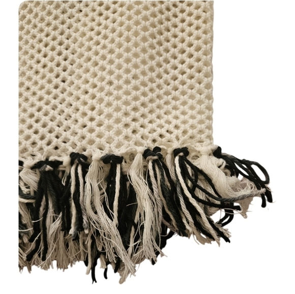 Hand Crafted Pointelle Mesh Cover-up Hand Knit Crochet Ombre Black White Cotton - Picture 13 of 17